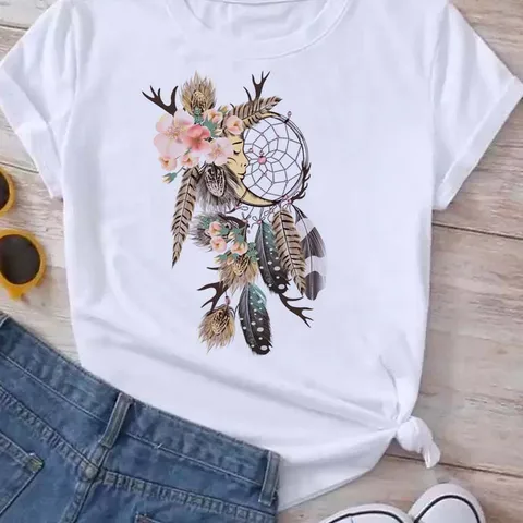 Women's T-shirt Short Sleeve T-shirts Printing Casual Heart Shape Flower