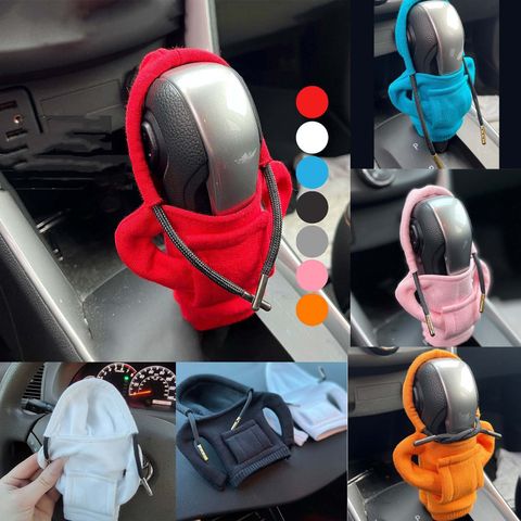 One Piece Solid Color Plush Minimalist Car Gear Lever Hooded Cover