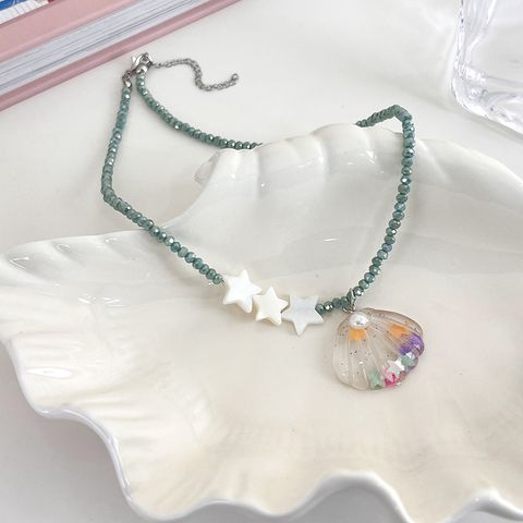 Cute Pentagram Shell Beaded Resin Inlay Artificial Pearls Women's Necklace