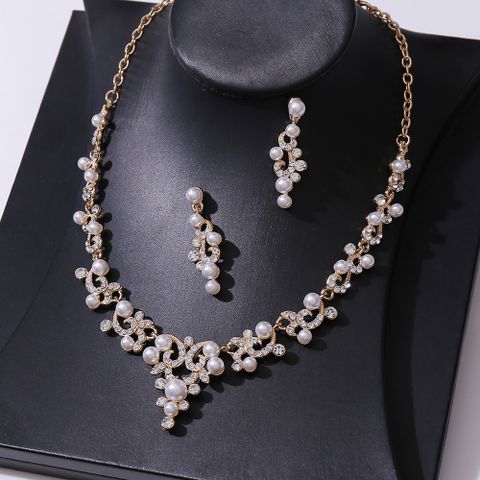 Bridal Geometric Alloy Inlay Artificial Pearls Rhinestones Women's Earrings Necklace