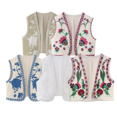 Women's Vest Tank Tops Embroidery Ethnic Style Flower