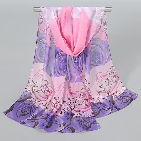Women's Elegant Basic Lady Flower Chiffon Printing Silk Scarf