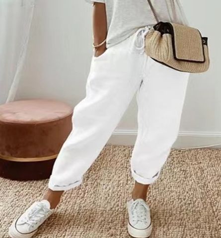 Women's Daily Casual Solid Color Ankle-length Pocket Casual Pants