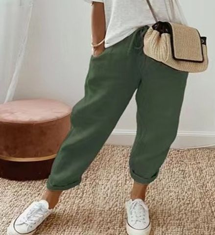 Women's Daily Casual Solid Color Ankle-length Pocket Casual Pants