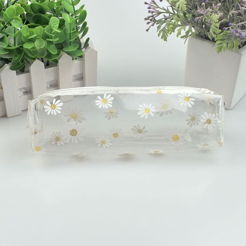Factory Wholesale Girls Korean Style Fresh Simple Daisy Transparent Tpu Student Online Red Pencil Case Stationery Case