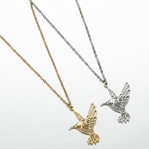 201 Stainless Steel 18K Gold Plated Casual Simple Style Plating Hollow Out Bird Pendant Necklace