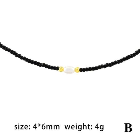 Vacation Simple Style Oval Heart Shape Glass Copper Beaded Plating 18k Gold Plated Women's Necklace
