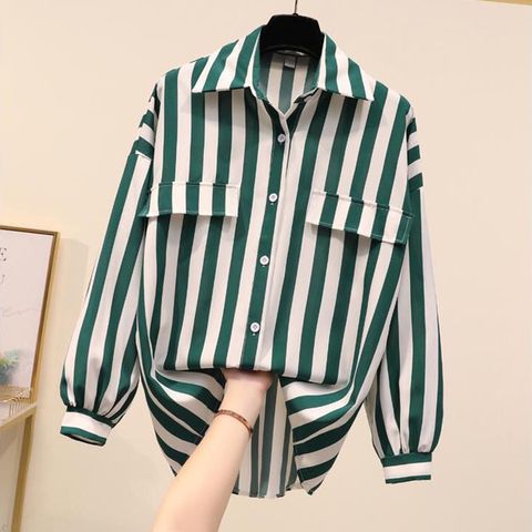 Women's Blouse Long Sleeve Blouses Button Casual Pocket Stripe