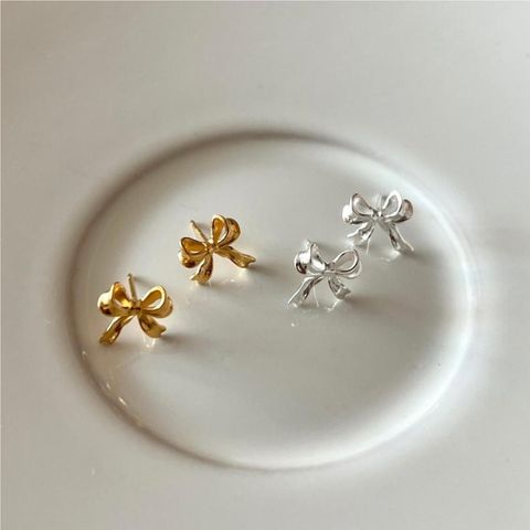 1 Pair Simple Style Bow Knot Plating Sterling Silver Gold Plated Ear Studs