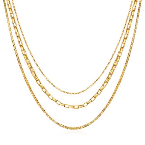 Simple Style Solid Color Titanium Steel Plating Gold Plated Layered Necklaces