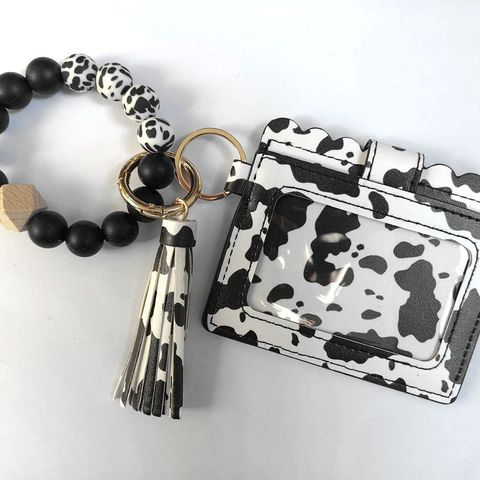 Retro Simple Style Cow Pattern Leopard Pu Leather Silica Gel Women's Bag Pendant Keychain