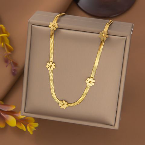 304 Stainless Steel 18K Gold Plated Elegant Lady Plating Flower Bracelets Necklace