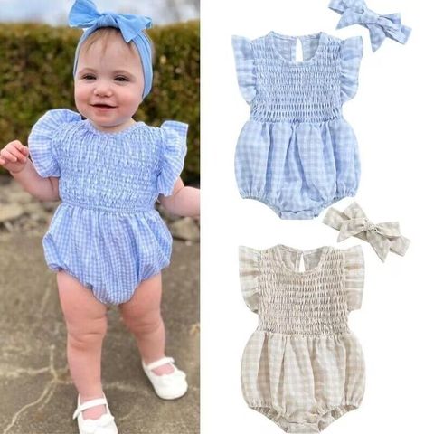 Casual Solid Color Printing Cotton Blend Polyester Baby Rompers