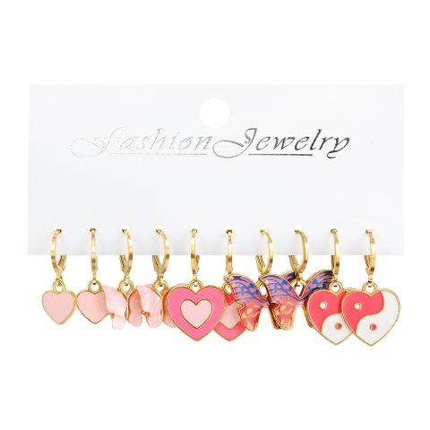 1 Set Elegant Lady Sweet Heart Shape Butterfly Alloy Drop Earrings