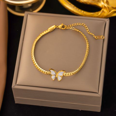 304 Stainless Steel 18K Gold Plated Vintage Style Plating Inlay Butterfly Acrylic Bracelets Necklace
