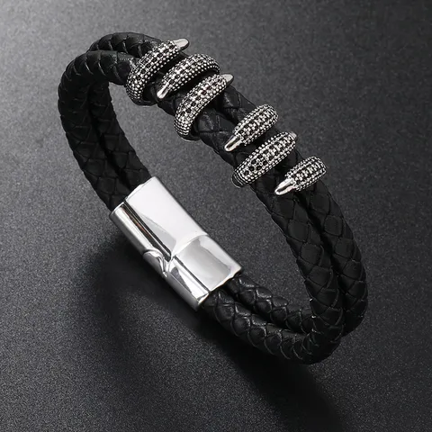 Retro Geometric Pu Leather Alloy Knitting Men's Bangle