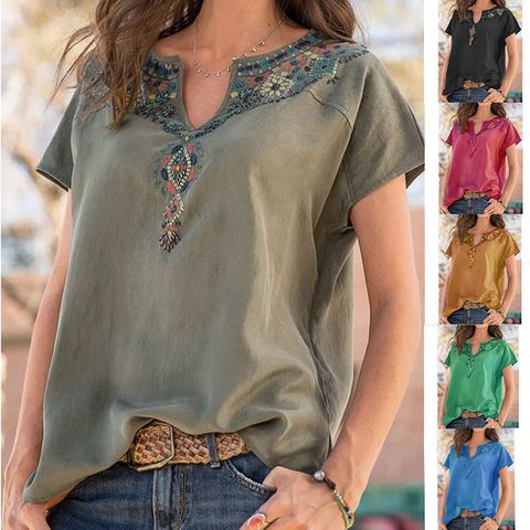Women's T-shirt Short Sleeve T-shirts Printing Casual Ethnic Style Flower
