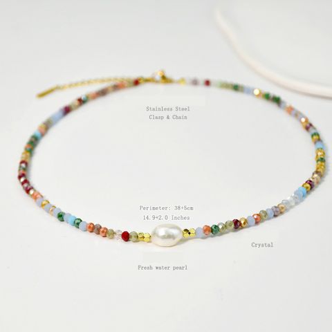 Casual Vacation Round Eye Artificial Crystal Copper Beaded Plating Inlay Zircon Women's Necklace