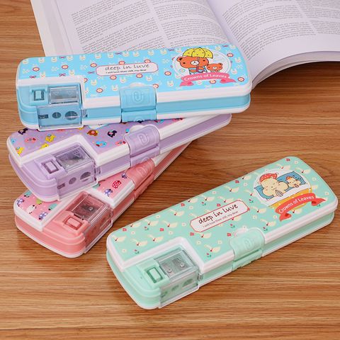 Authentic Pinyou Children Cartoon Pencil Box Creative Double Open With Pencil Sharpener Stationery Box Cute Student Stationery Pencil Case