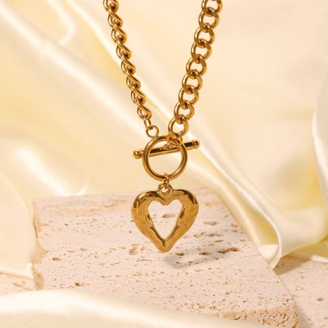 Stainless Steel 18K Gold Plated IG Style Casual Toggle Plating Hollow Out Heart Shape Pendant Necklace