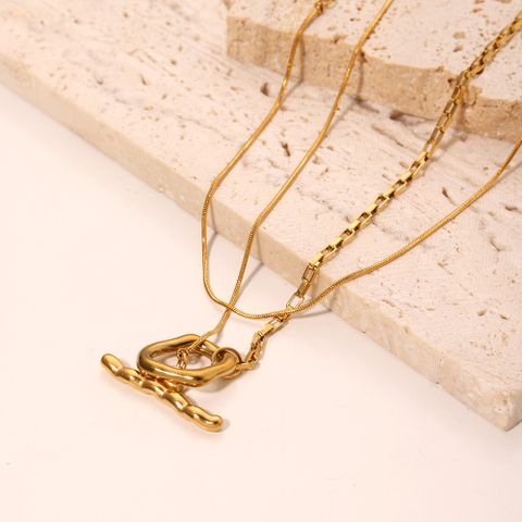 Stainless Steel 18K Gold Plated Hip-Hop Simple Style Toggle Plating Solid Color Layered Necklaces