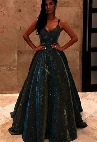 Women's Ball Gown Elegant Sexy V Neck Sequins Diamond Sleeveless Solid Color Maxi Long Dress Business Banquet