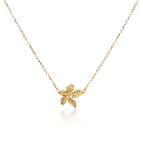 Lady Flower Titanium Steel Plating 18k Gold Plated Pendant Necklace