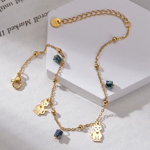 Simple Style Classic Style Cat 304 Stainless Steel Plating Natural Stone 14K Gold Plated Women'S Anklet