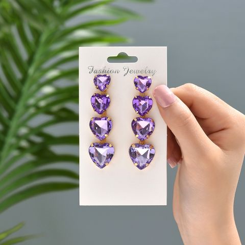 1 Pair Lady Heart Shape Tassel Rhinestone Drop Earrings