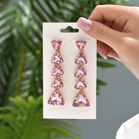 1 Pair Lady Triangle Rhinestone Tassel Women's Drop Earrings