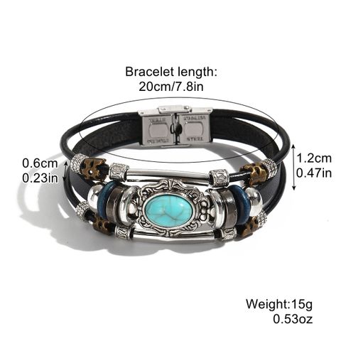 Simple Style Classic Style Color Block Pu Leather Turquoise Plating Turquoise Unisex Bracelets