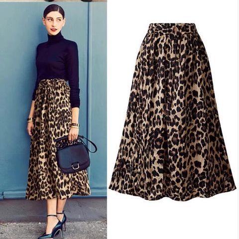 Winter Spring Autumn Casual Leopard Polyester Midi Dress Skirts
