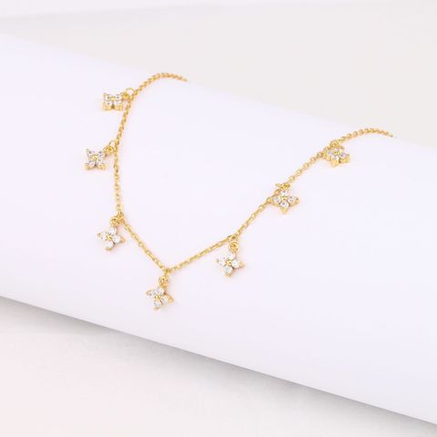 Sweet Flower Sterling Silver Plating Inlay Zircon White Gold Plated Gold Plated Necklace
