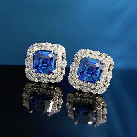 1 Pair Elegant Square Inlay Sterling Silver Zircon Ear Studs
