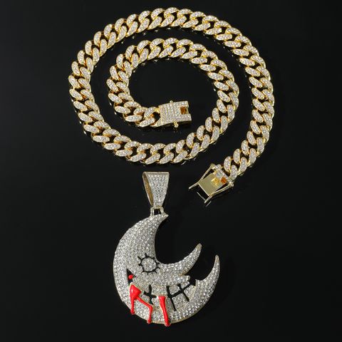 Hip-hop Moon Alloy Plating Inlay Rhinestones Men's Pendant Necklace Necklace Pendant