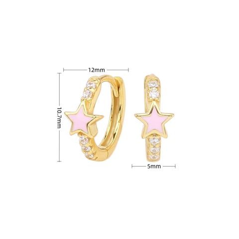 1 Pair Sweet Star Enamel Plating Inlay Sterling Silver Zircon White Gold Plated Gold Plated Hoop Earrings