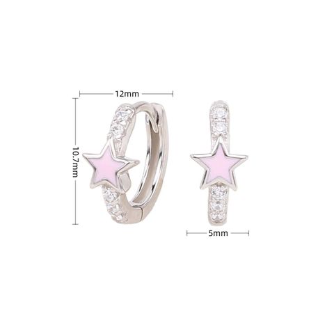1 Pair Sweet Star Enamel Plating Inlay Sterling Silver Zircon White Gold Plated Gold Plated Hoop Earrings