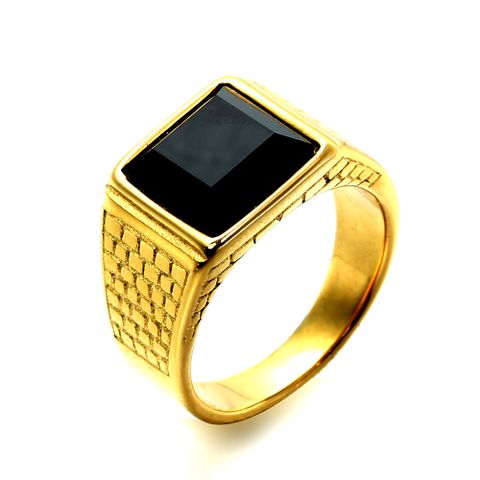 Retro Punk Square Stainless Steel Inlay Artificial Diamond None Unisex Rings