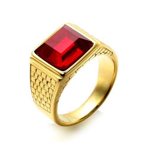 Retro Punk Square Stainless Steel Inlay Artificial Diamond None Unisex Rings