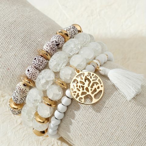 Bohemian Tree Artificial Crystal Alloy Natural Stone Beaded Tassel Bracelets