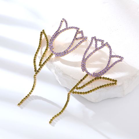 1 Pair Ig Style Shiny Flower Inlay Rhinestone Rhinestones Drop Earrings