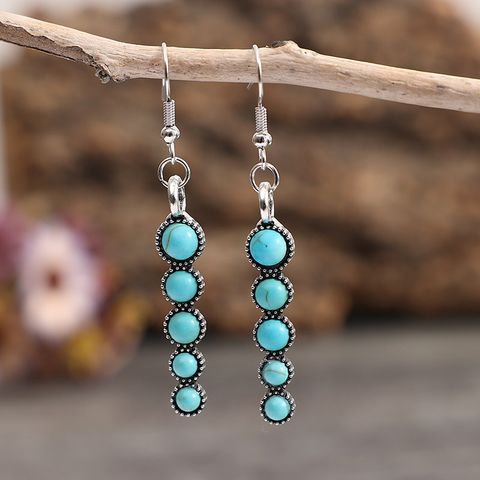 1 Pair Bohemian Round Inlay Alloy Turquoise Drop Earrings
