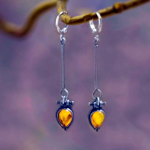 1 Pair Retro Water Droplets Plating Inlay Alloy Amber Drop Earrings