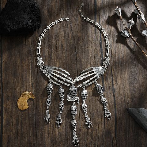 Retro Übertrieben Unvergesslich Schädel Legierung Überzug Halloween Frau Ohrringe Halskette