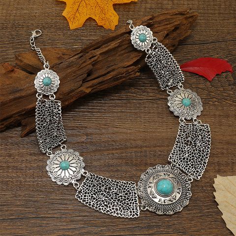 Retro Ethnic Style Flower Alloy Plating Inlay Turquoise Women's Necklace