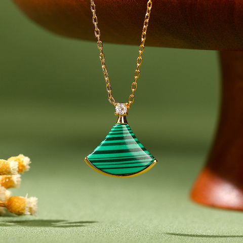 Casual Simple Style Sector Alloy Copper Plating Inlay Malachite Zircon 24k Gold Plated Women's Pendant Necklace