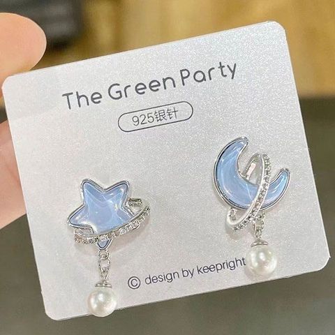 1 Pair Sweet Star Moon Plating Inlay Alloy Artificial Gemstones Drop Earrings