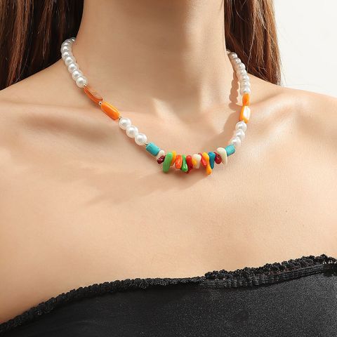 Cute Round Artificial Pearl Turquoise Beaded Women's Necklace
