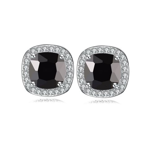 1 Pair Sweet Simple Style Square Plating Inlay Copper Zircon Rhodium Plated Ear Studs