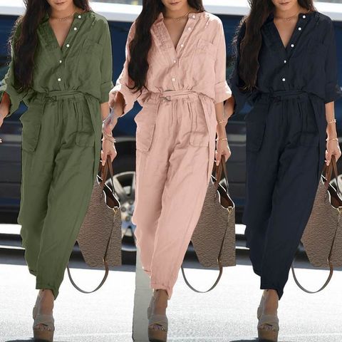 Women's Daily Casual Solid Color Ankle-Length Casual Pants Jumpsuits